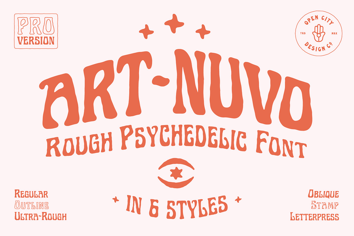 Art-Nuvo - Rough Psychedelic Font, a Font by OPENCITYDESIGNCO (Photo 1 of 6)