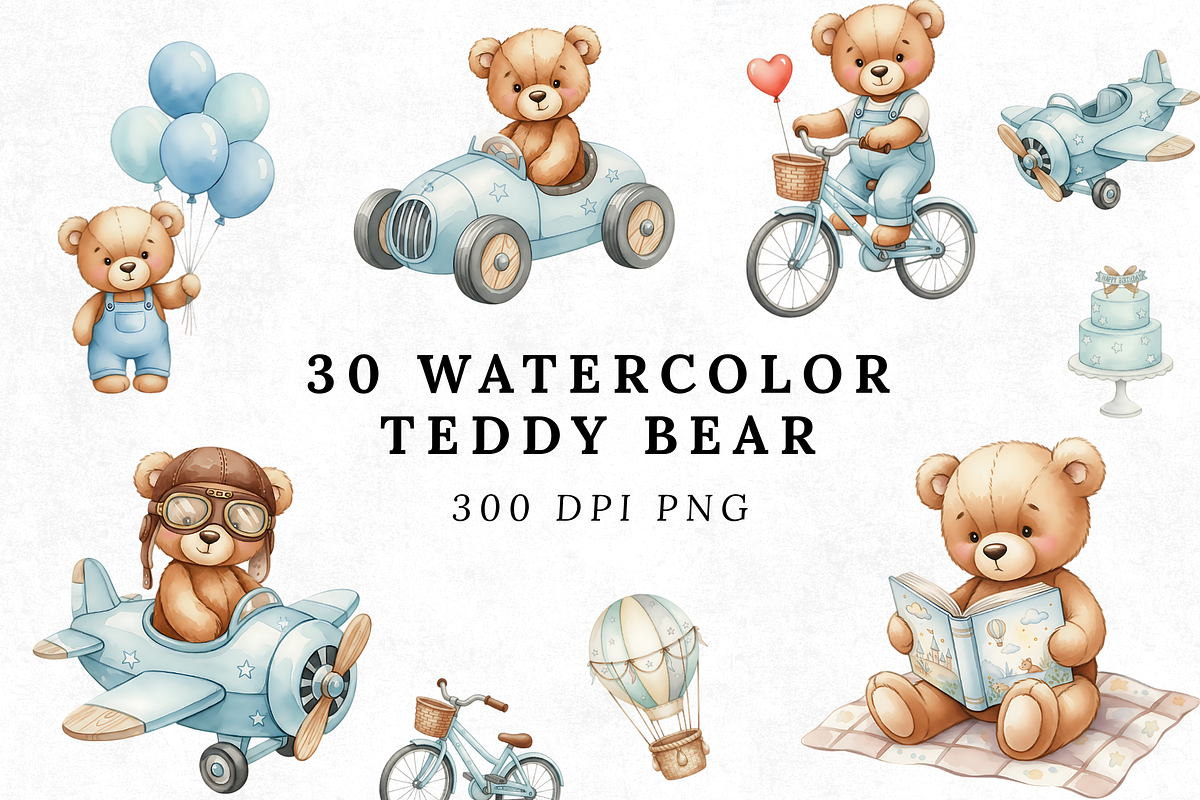 Watercolor Teddy Bear Clipart PNG, an Illustration by Elegant_Studio44 (Photo 1 of 5)