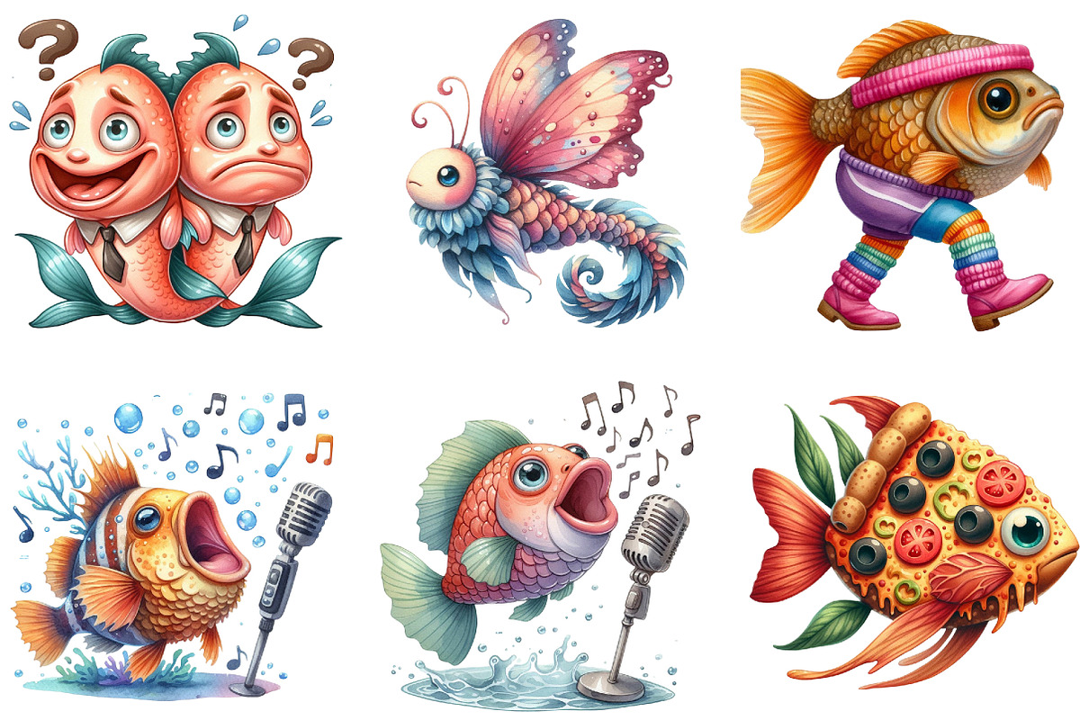 Quirky Whimsical Fishes Clipart, an Illustration by DreamArtGraphic (Photo 3 of 5)