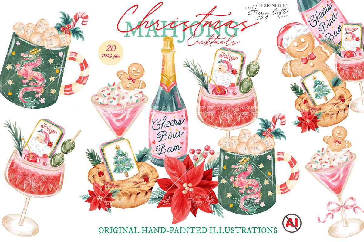 Christmas Mahjong Cocktails, a Decorative Illustration by TheHappyGiftArt (Photo 1 of 10)