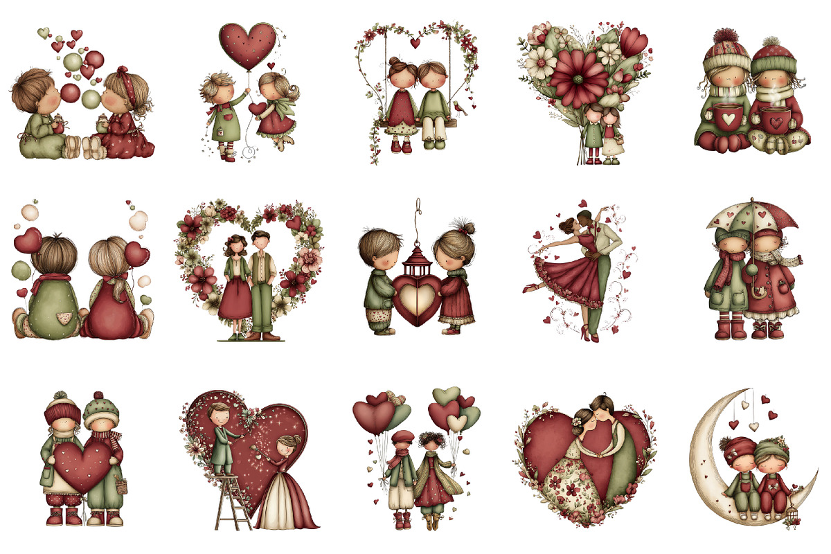 Whimsical Valentine Couple Clipart, an Illustration by designcity5 (Photo 2 of 5)