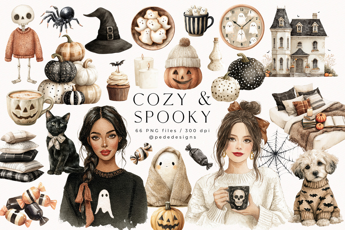 Cozy & Spooky Collection, a Seasonal Illustration by PeDe Designs (Photo 2 of 30)