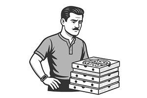 Disappointed Man Looking at Stack of, a Person Illustration by AlexArt