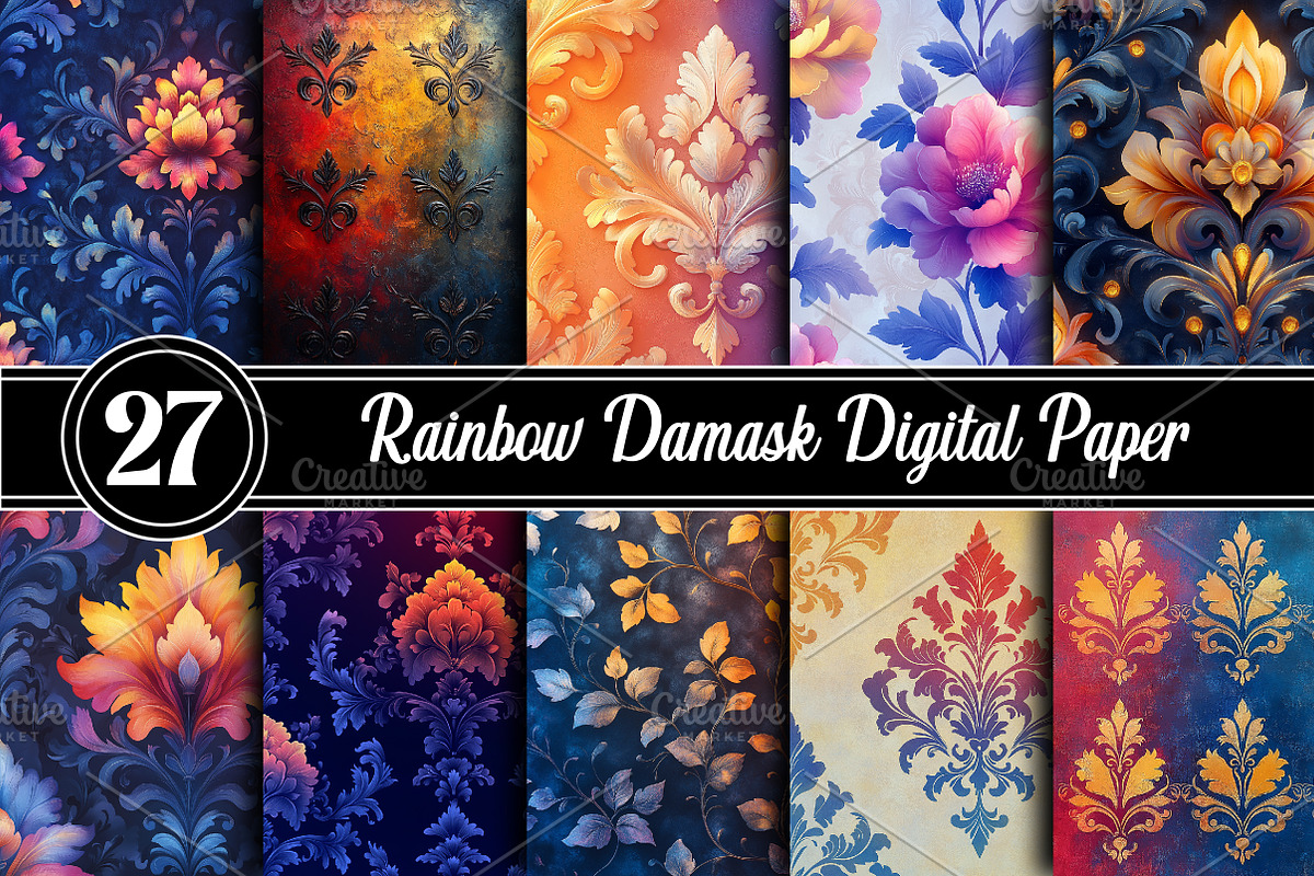 Rainbow Damask Digital Paper, an Illustration by RobertsArt (Photo 1 of 5)