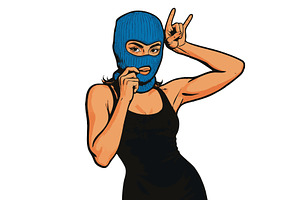 Woman in blue ski mask wearing black, an Object Illustration by AlexArt