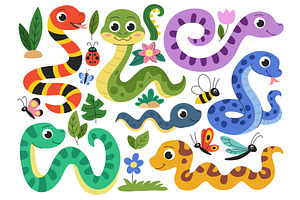 Children cute snakes set. Snakes, an Animal Illustration by Barsuk's Shop