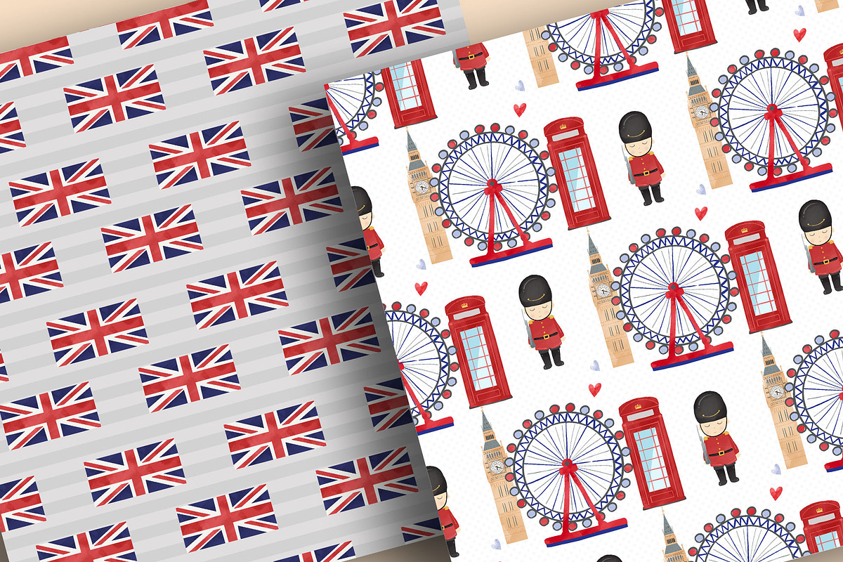 Watercolor I love London digital pap, a Pattern Graphic by designloverstudio (Photo 4 of 7)