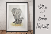 Watercolor Mother & Baby Elephants, an Animal Illustration by Tati Bordiu (Thumbnail 1 of 5)