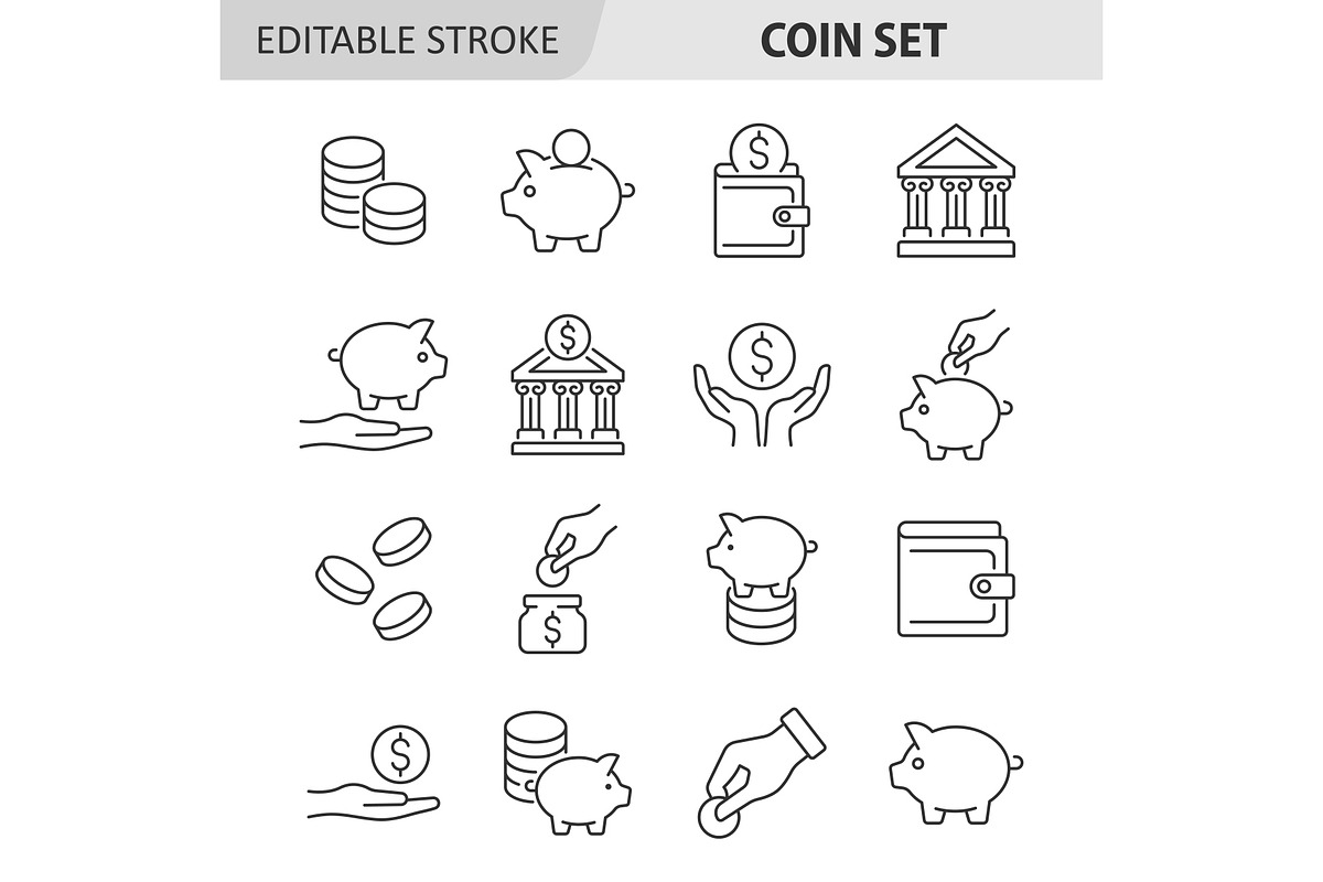 Coin line icon vector set, an Outline Icon by ElineDesign (Photo 1 of 3)