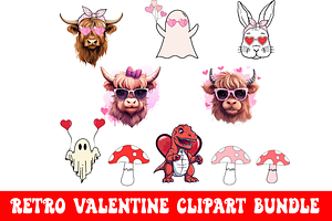 Retro Valentine Day Clipart Bundle