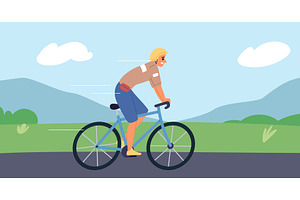 Cyclist rides sports bike along road, a Person Illustration by Vectorbuum
