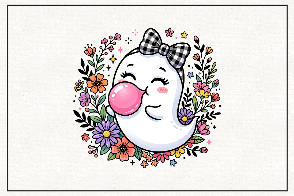 Floral Halloween Ghost Blowing, a Work Illustration by CraftArtStudio (Photo 1 of 4)