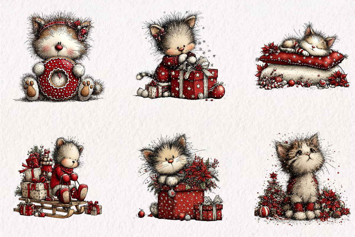 Christmas Cat Clipart, a Seasonal Illustration by CreationArt (Photo 3 of 7)