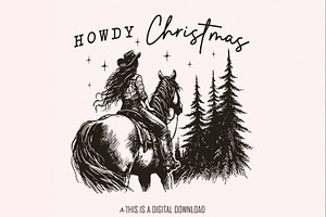 Cowgirl Christmas PNG, Vintage