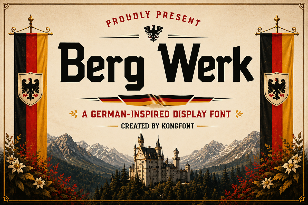 Berg Werk - German Display Font, a Sans Serif Font by overlaytemplates (Photo 1 of 5)