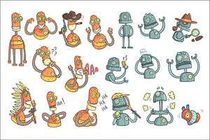 Orange Robot Set Of Cartoon