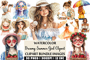 Dreamy Summer Girl Clipart Set, an Illustration by Craft Nest (Thumbnail 1 of 4)
