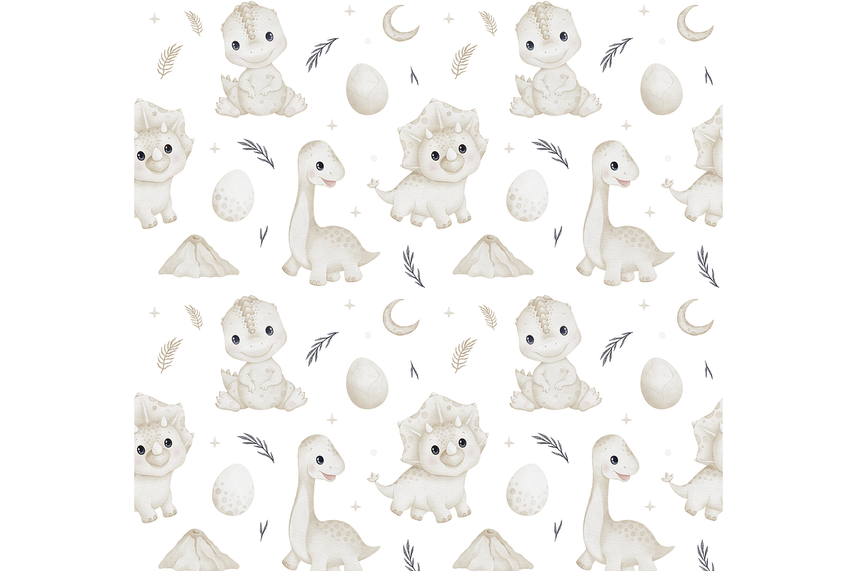Baby Dinos seamless patterns set, a Pattern Graphic by tetiartline (Photo 4 of 8)