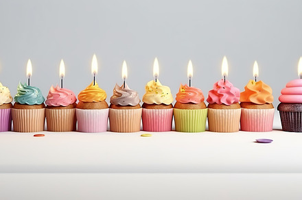 Illustration of birthday cupcakes with candles, a Food & Drink Photo by AlyaAnd