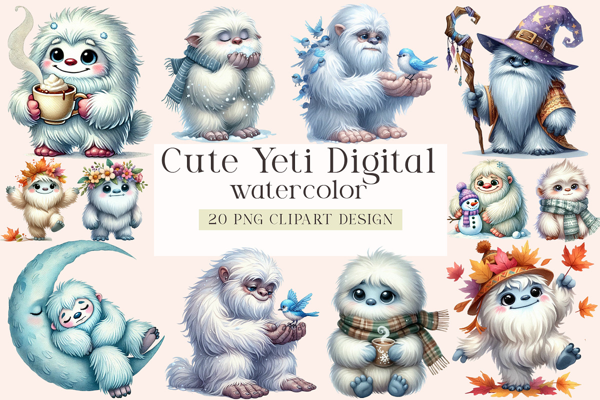 Cute Yeti Digital Clipart, an Illustration by DreamArtGraphic (Photo 1 of 4)