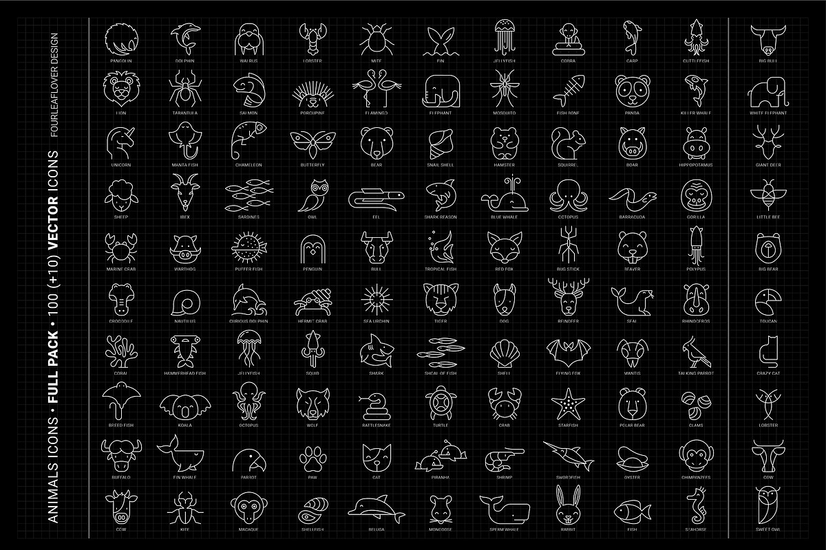 110 Thin Lines Animals Vector Icons, an Outline Icon by FourLeafLover (Photo 4 of 14)