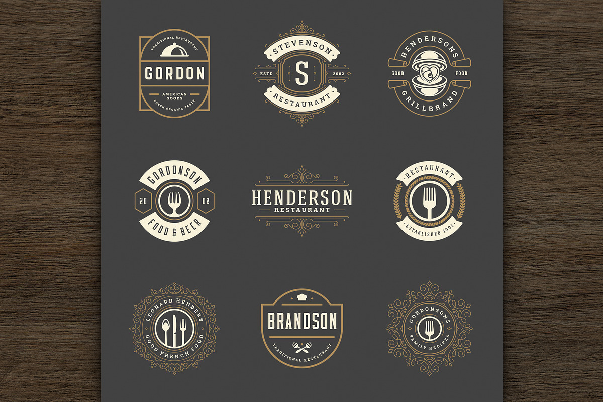 36 Restaurant Logos and Badges, a Branding & Logo Template by Vasya Kobelev (Photo 9 of 15)