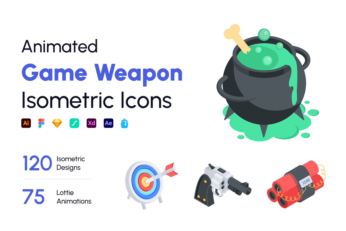 Game Weapon Isometric Icon Set, a Duotone Icon by Vectors Market (Photo 1 of 10)