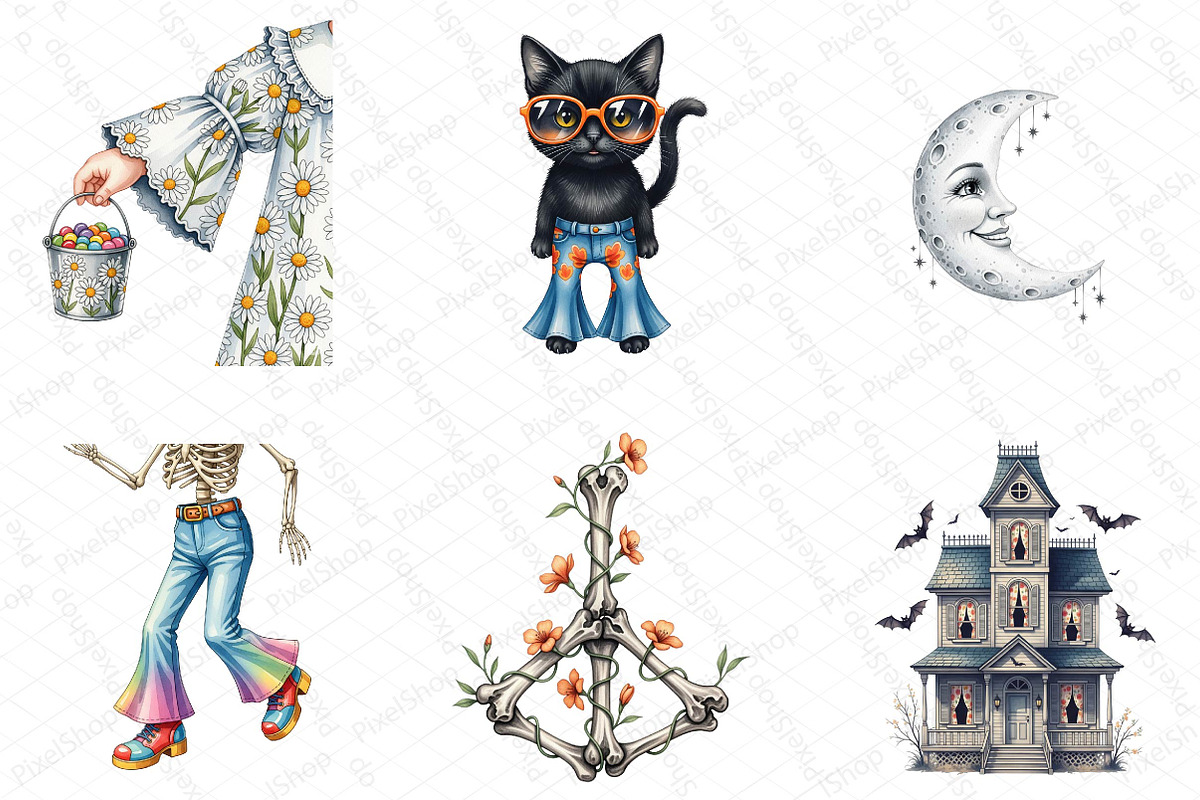 Groovy Retro Halloween Clipart, an Illustration by DreamPrint404 (Photo 2 of 5)