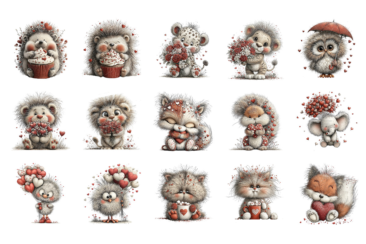 Valentines Day Animals Clipart PNG, an Illustration by SinaCreation (Photo 3 of 11)
