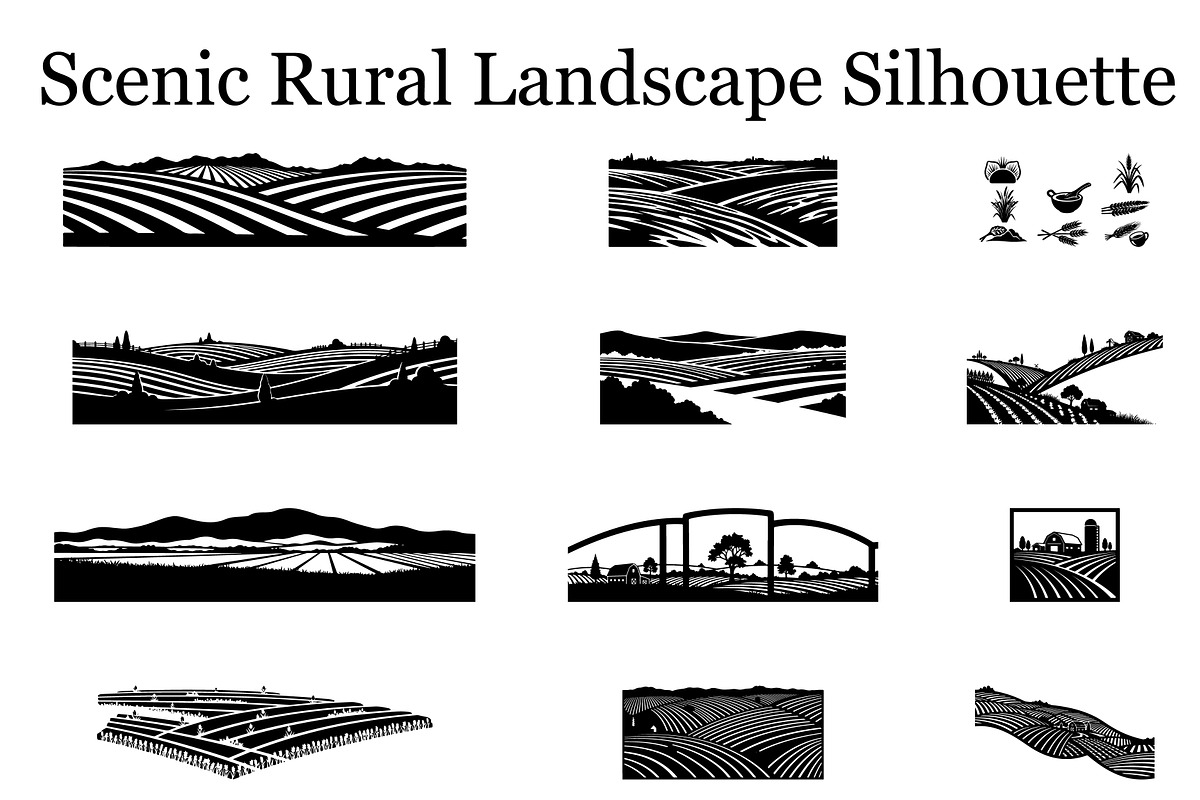 Scenic Rural Landscape Silhouette, a Graphic by BIPLOB EXPERT (Photo 1 of 13)