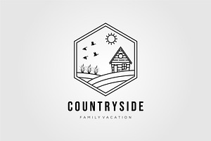 countryside cabin rental line art, an Outline Icon by Rizkaarishandy_shop