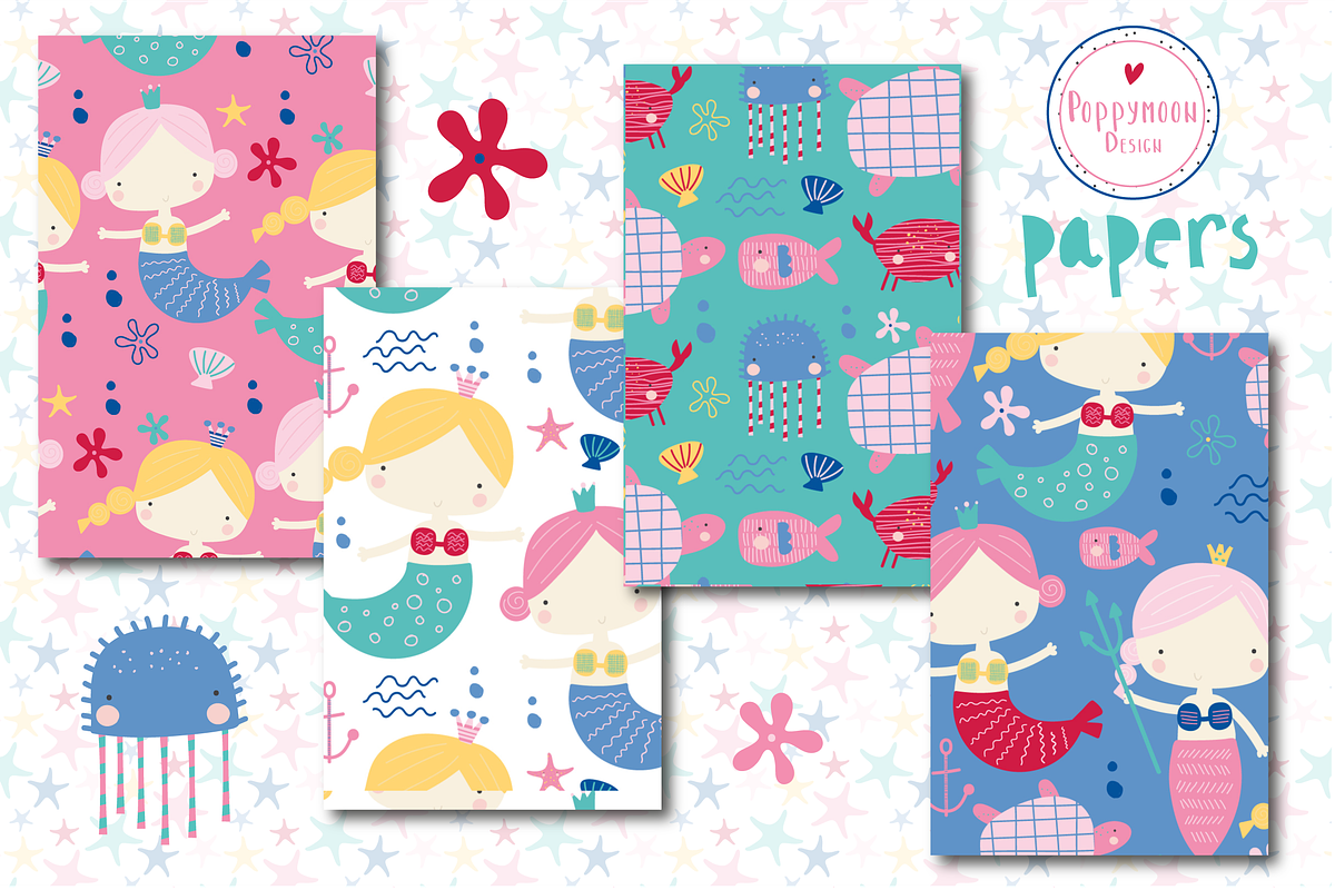 Little Mermaid fun paper, a Pattern Graphic by Poppymoondesign (Photo 2 of 3)