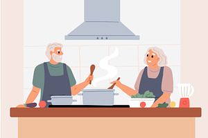 Elderly man and woman preparing food, a Person Illustration by Vectorbuum