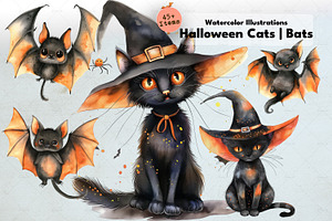 Halloween Black Cats And Bats