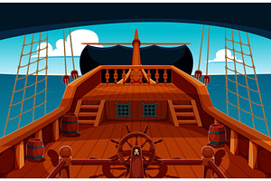 Wooden pirate ship deck interior, a Transportation Illustration by Vector Tradition