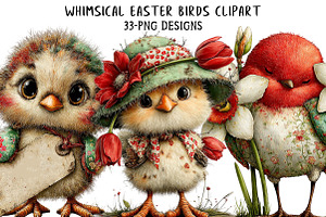 Whimsical Easter Birds Clipart, an Illustration by Daily.Designs