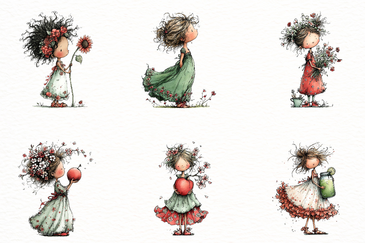 Whimsical summer girl Clipart, an Illustration by Designworld (Photo 2 of 6)