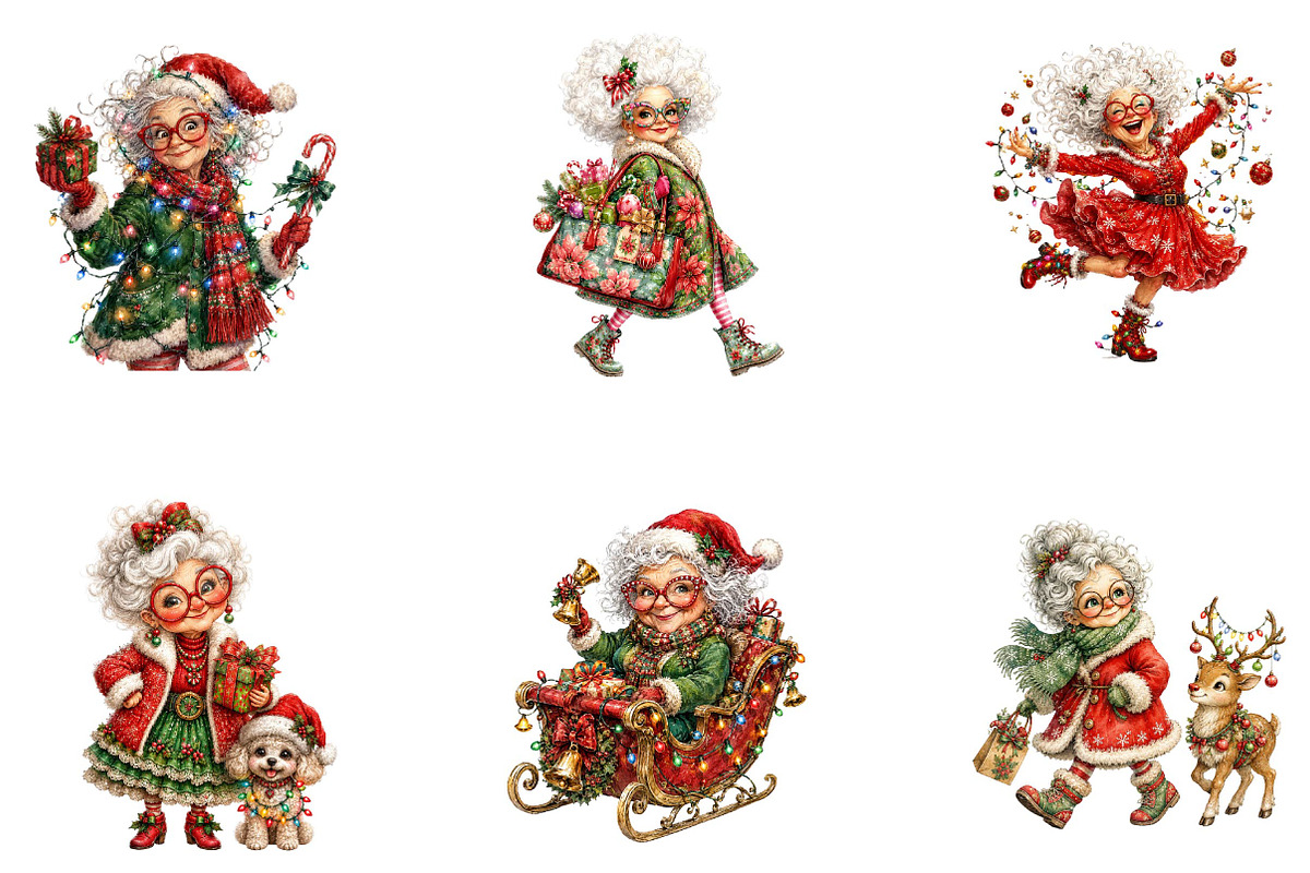 Quirky Christmas Grandma Clipart, a Seasonal Illustration by CreationArt (Photo 3 of 5)