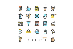 Coffee House Thin Line Icon Set.