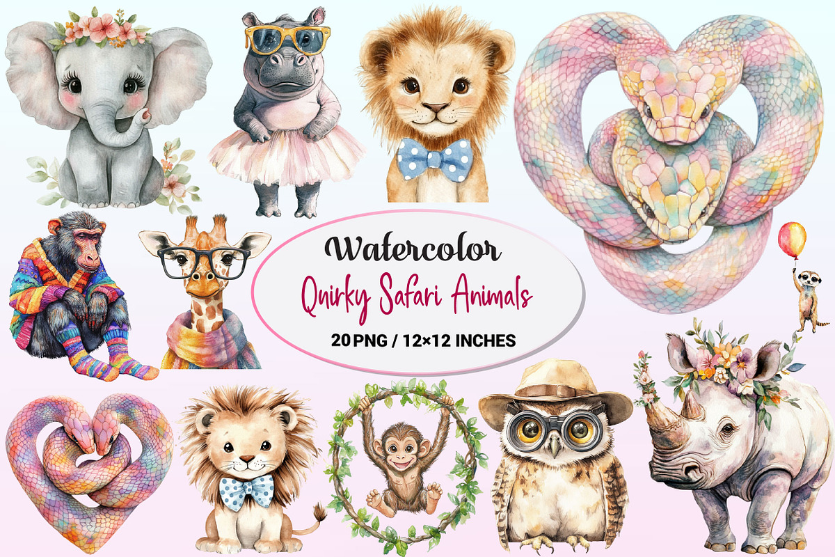 Quirky Safari Animals Clipart, a Graphic by CitraGraphics (Photo 1 of 4)