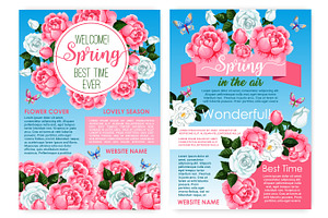 Posters For Spring Holiday Of Vector Roses Flowers