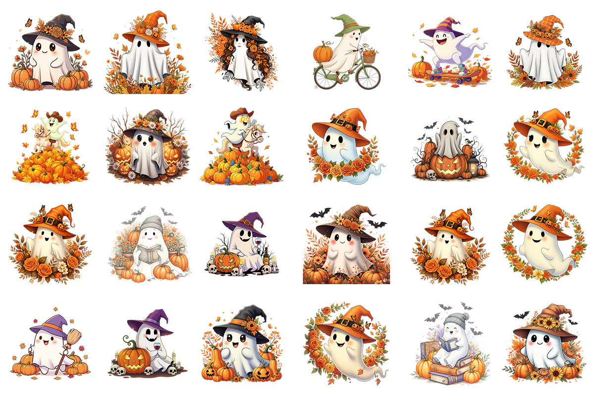 Halloween Ghost Cute Clipart, an Object Graphic by Pixxel_Studio (Photo 3 of 4)