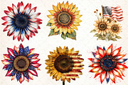 Sunflower 4th of July Clipart, an Illustration by DreamCafeArt (Thumbnail 3 of 7)