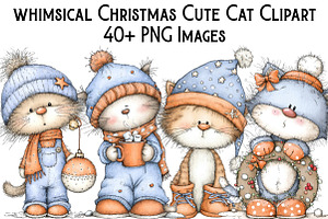 Whimsical Christmas Cute Cat Clipart, an Illustration by Pixels.Craft