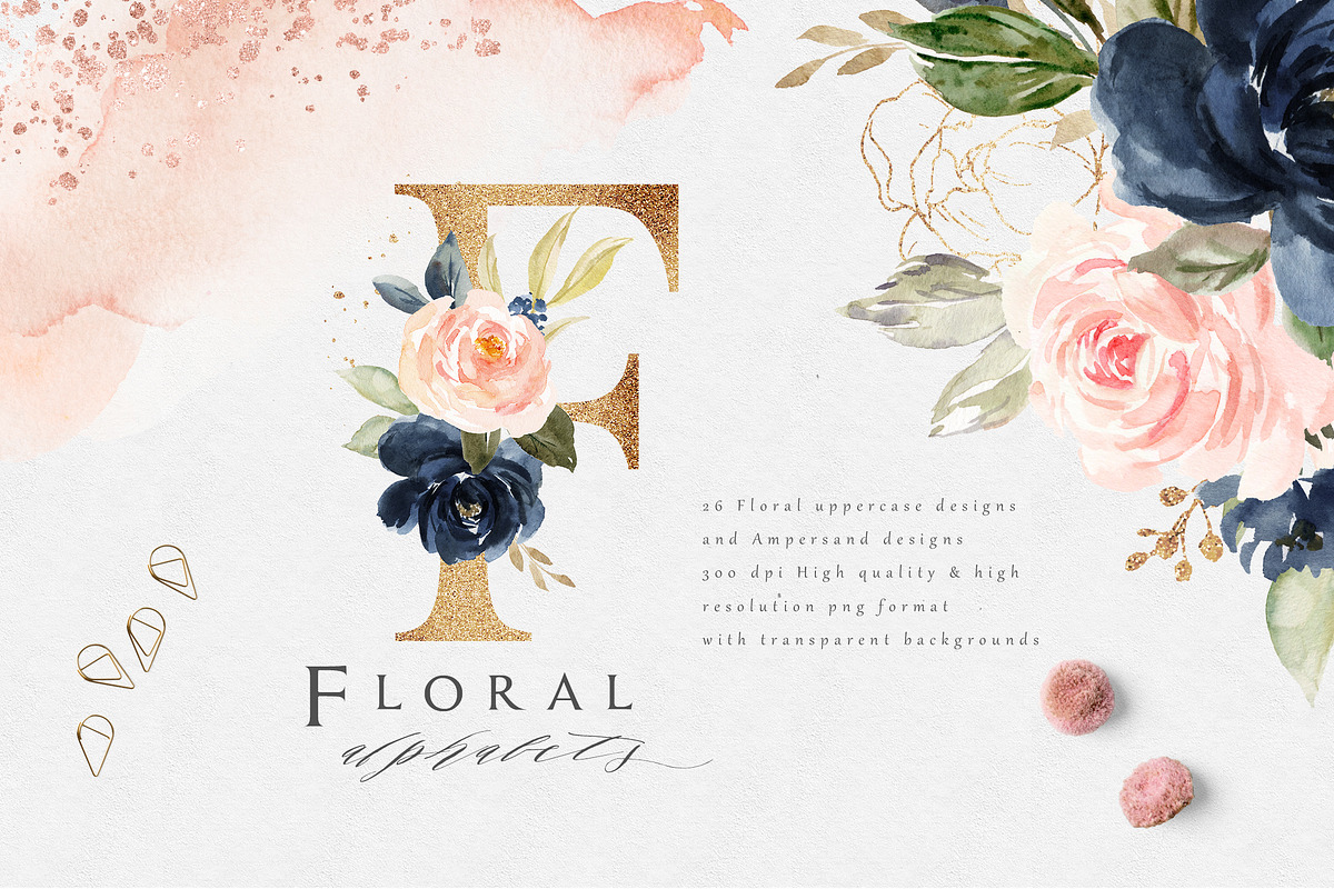 Blush & Navy-Watercolor Graphic Set, a Decorative Illustration by ...