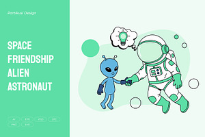 Space Contact Alien Astronaut, an Education Illustration by Partikusi Design