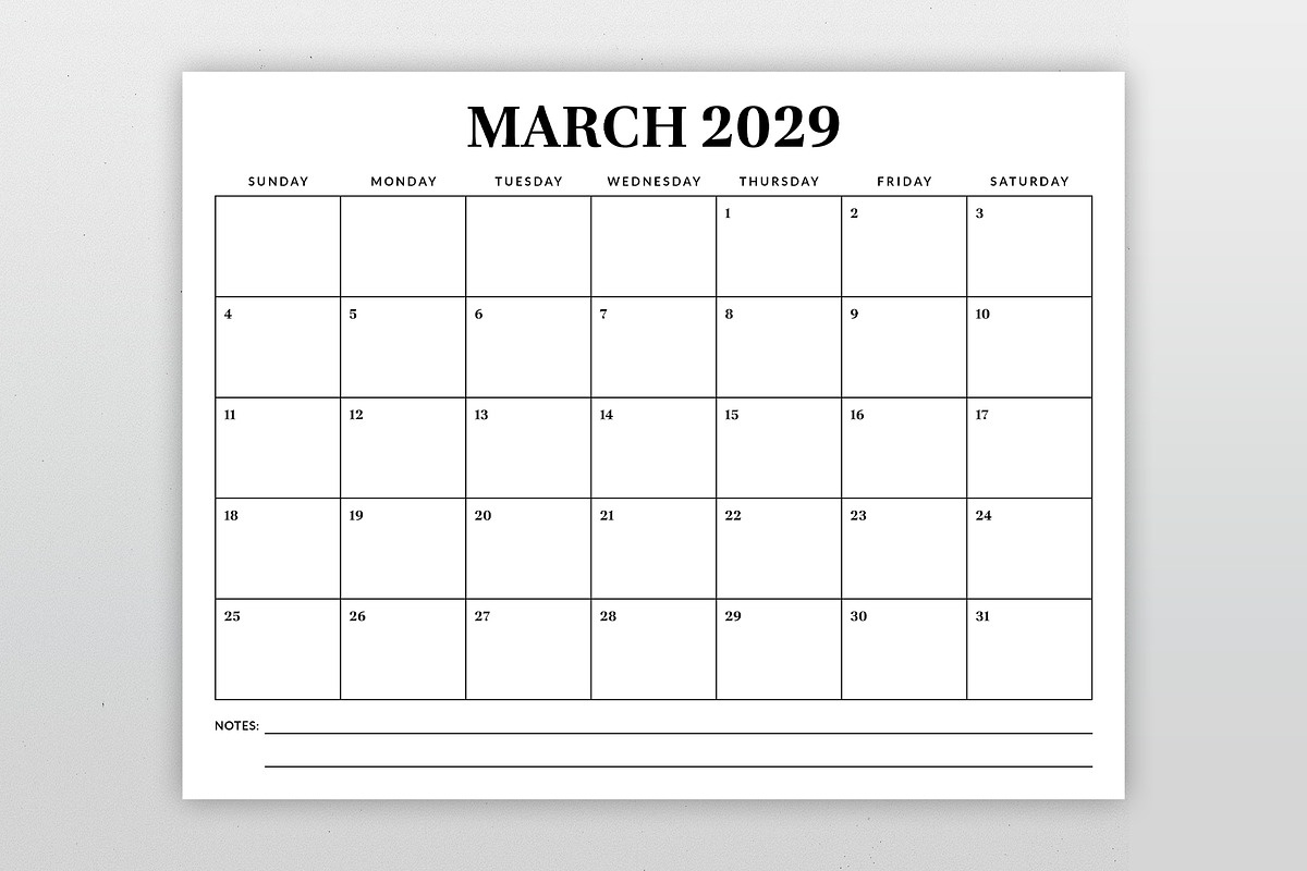 2029 8.5 x 11 Inch Calendar Template, a Stationery Template by Running With Foxes (Photo 2 of 5)