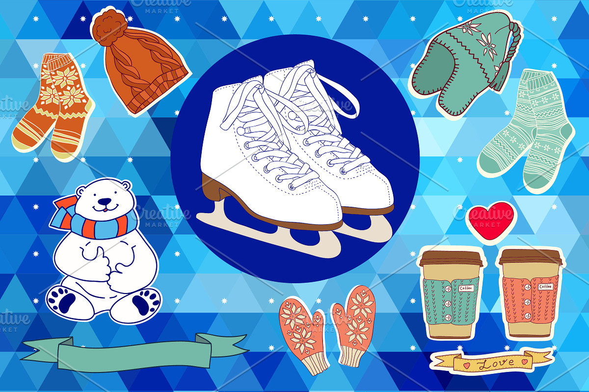 Vector winter set+winter pattern., an Illustration by Little A (Aigul) (Photo 1 of 2)
