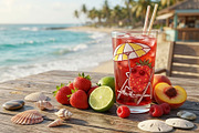 Beach Strawberry Characters Clipart, a Food Illustration by Watercolor dreams (Thumbnail 3 of 3)