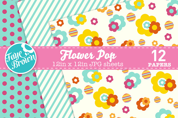 Flower pop digital paper patterns preview 6